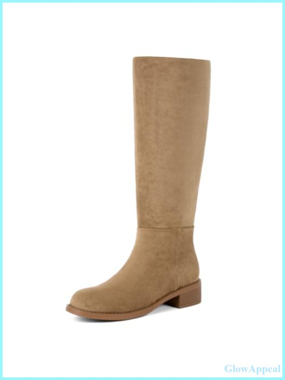 Faux Suede Knee-High Riding Boots Low Block Heel Round Toe Full Zip Tall Boot